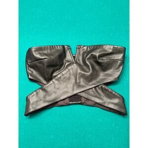 Meshki Top Women L Black Faux leather halter Top with69 eye hook closure